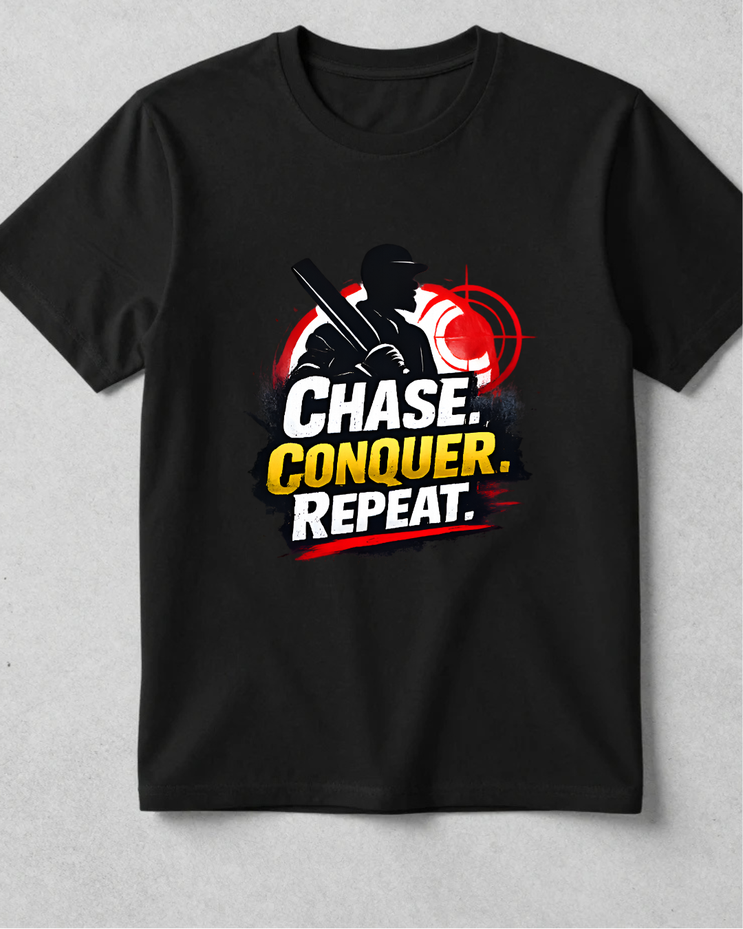Chase. Conquer. Repeat. | Cricket Motivation Oversized T-Shirt | Gulliq